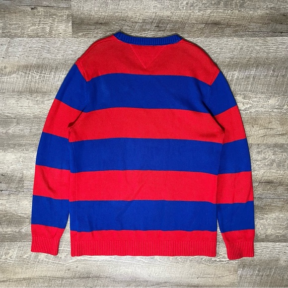 Vintage Tommy Hilfiger Sweater Men's L Striped Red Blue Pullover Knit Y2K 90s - Picture 2 of 8